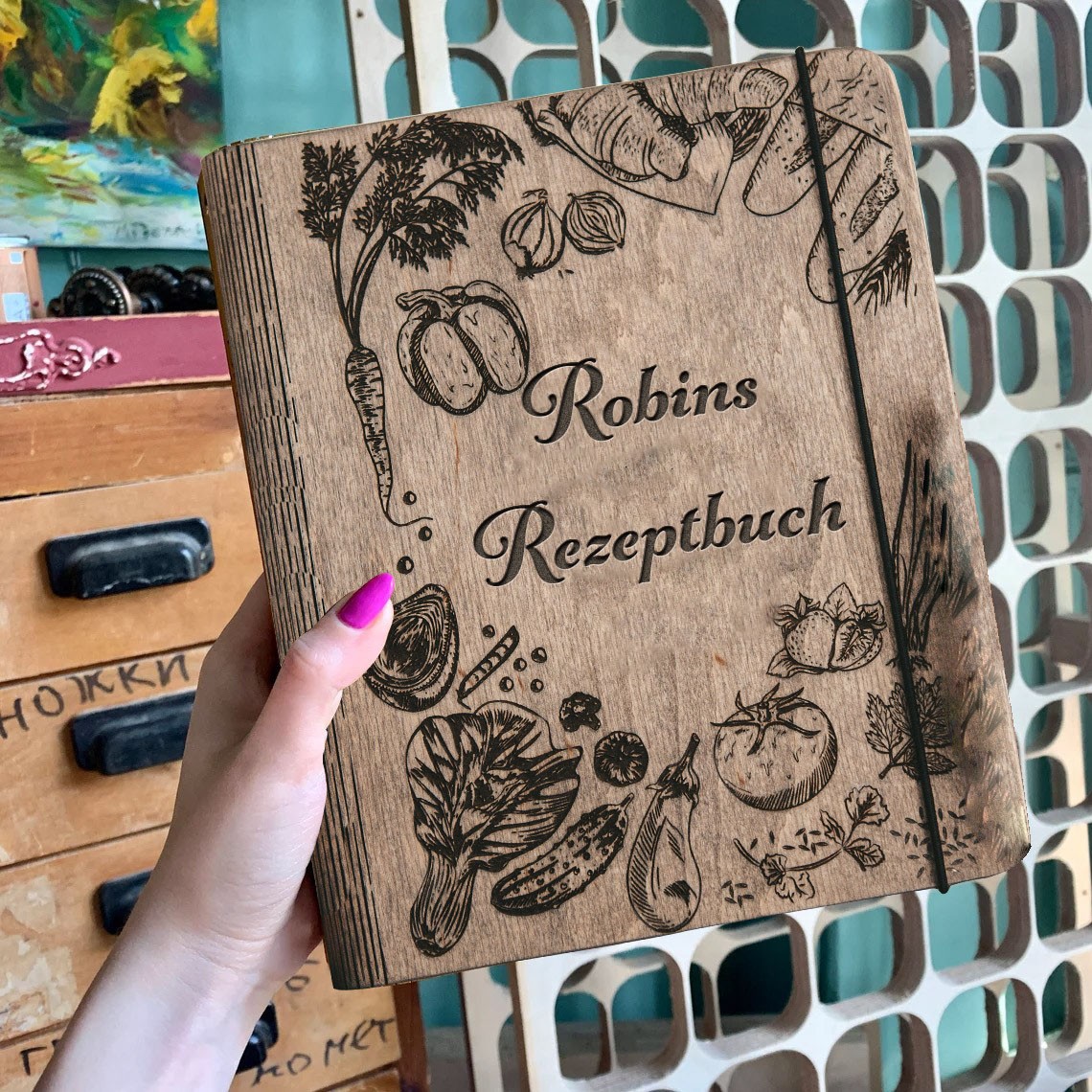 Individueller Holz-Rezeptbuch-Ordner – Familienkochbuch-Notizbuch – Weihnachtsgeschenke für Mama und Oma – Geschenke für sie