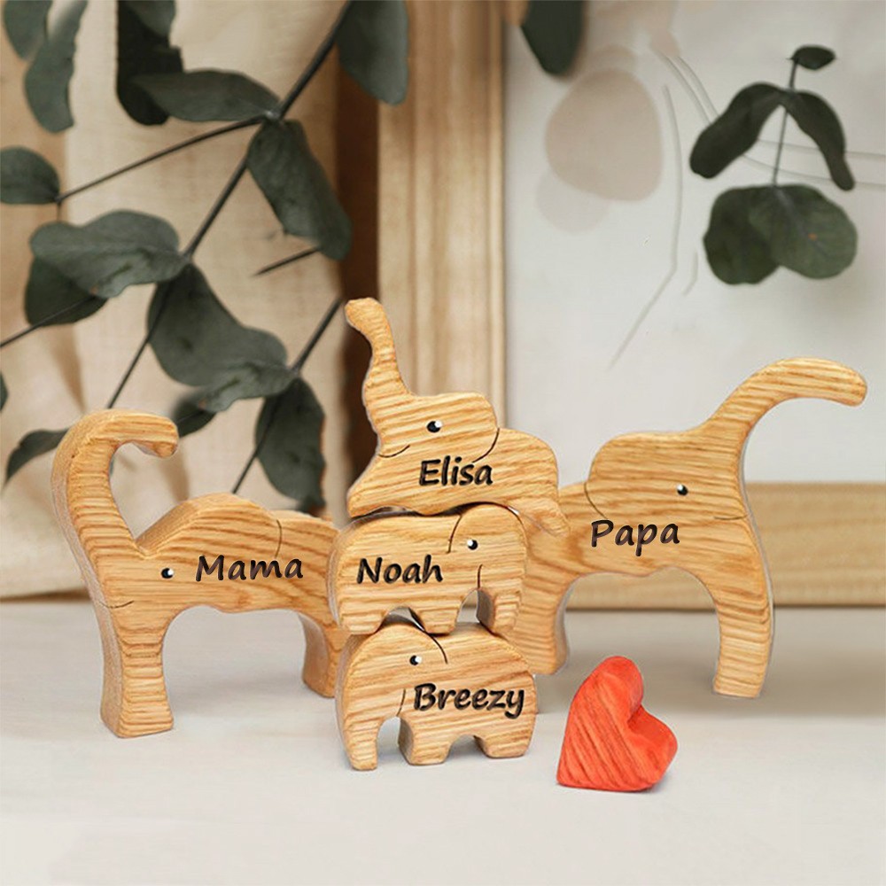 Personalisiertes Elefanten-Familienpuzzle aus Holz mit Kindernamen, einzigartige Geschenke für Mama, Oma, Muttertagsgeschenkideen