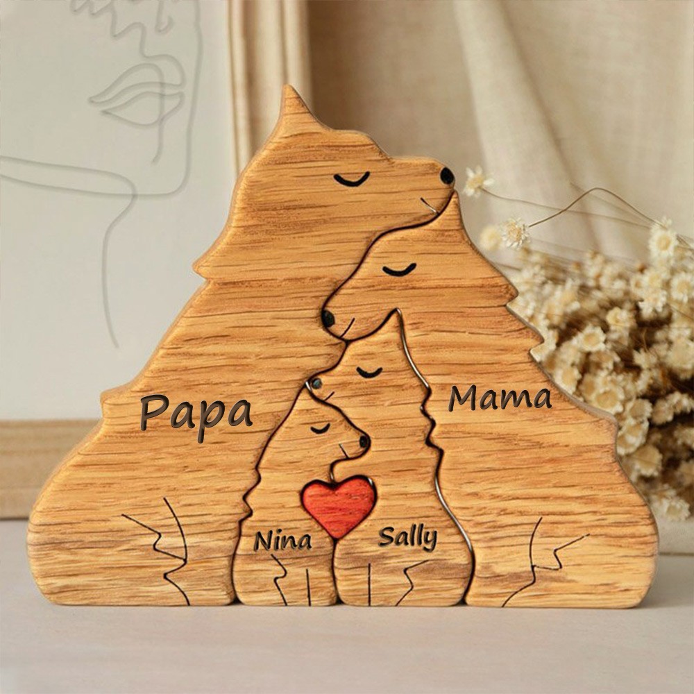 Individuelles Holzpuzzle mit Wolf und Namen – Andenken und Geschenkideen zu Weihnachten für die Familie