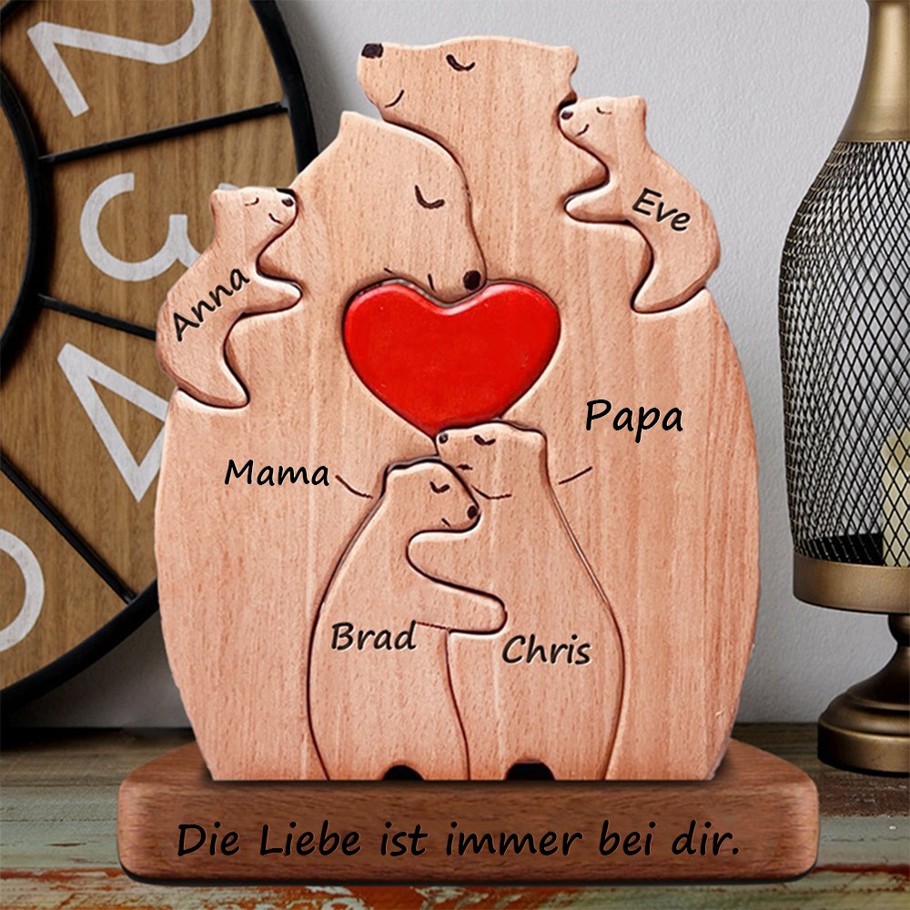 Personalisierbares Holzpuzzle mit Bärenfamilie – Individuelle Familientikette für Weihnachten