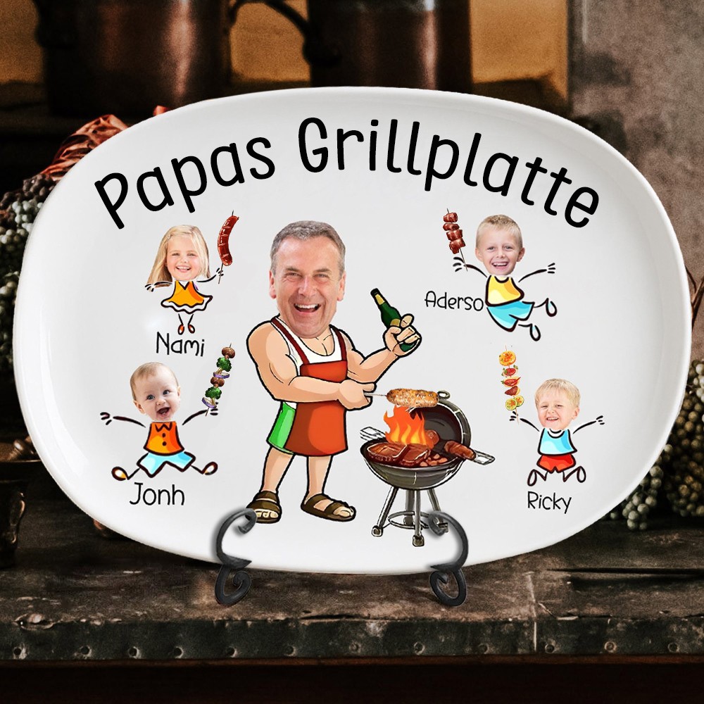 Personalisierter Grillteller für Papa mit Kinderportrait und Namen, Familienküchengeschenke für Papa, einzigartige Geschenkideen zum Vatertag