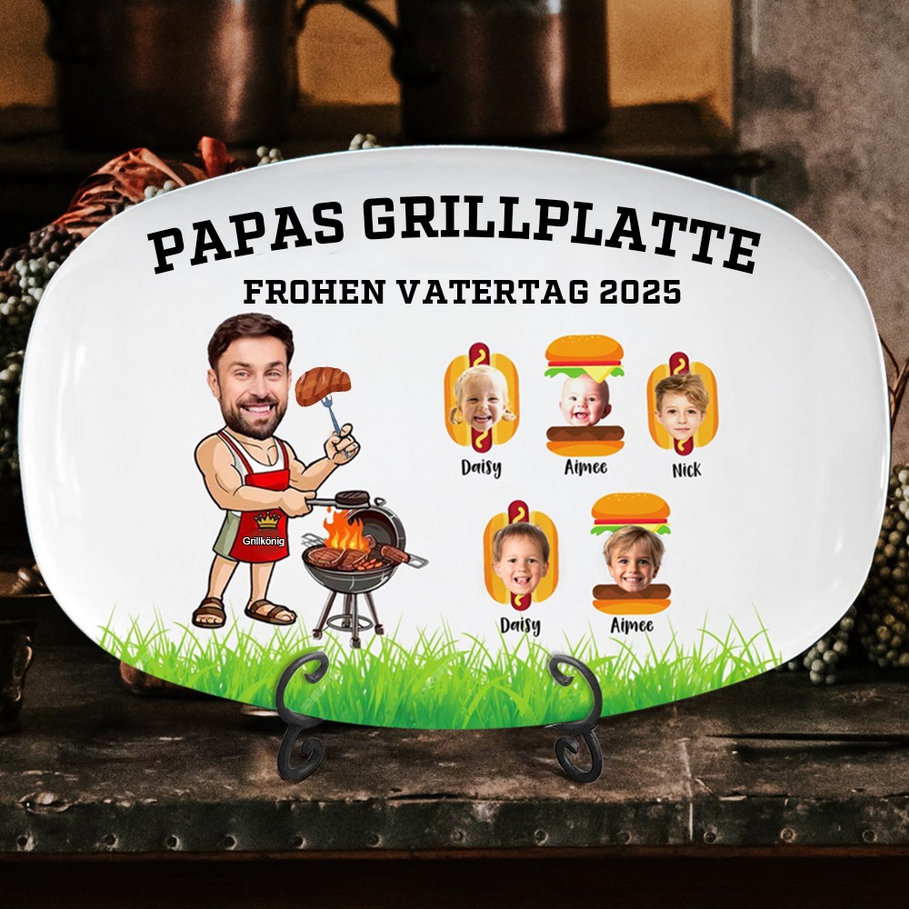 Personalisierter Grillteller für Papa mit den Namen der Kinder, individueller Grillteller für die Familie, Kochgeschenk für Papa, einzigartige Vatertagsgeschenke