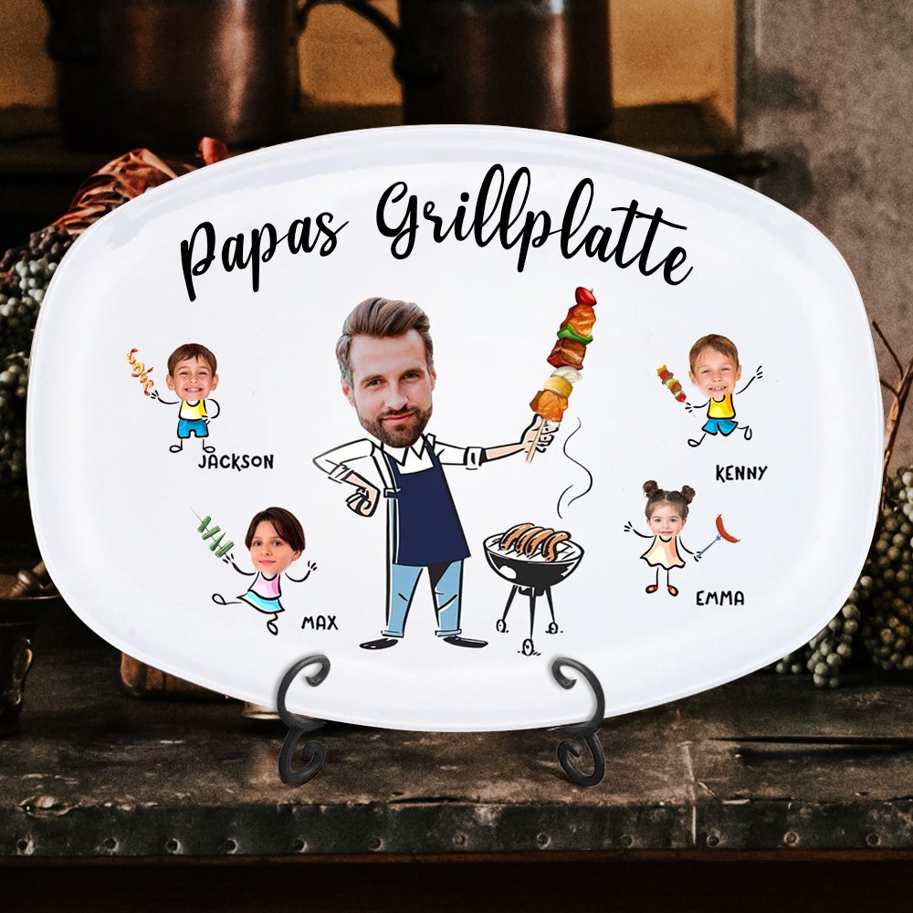 Personalisierte Grillplatte mit Gesicht, Papas Grillplatte, personalisierte Grillplatte mit Gesicht für Kinder zum Grillen, Geschenk für Papa von Kindern, einzigartiges Vatertagsgeschenk