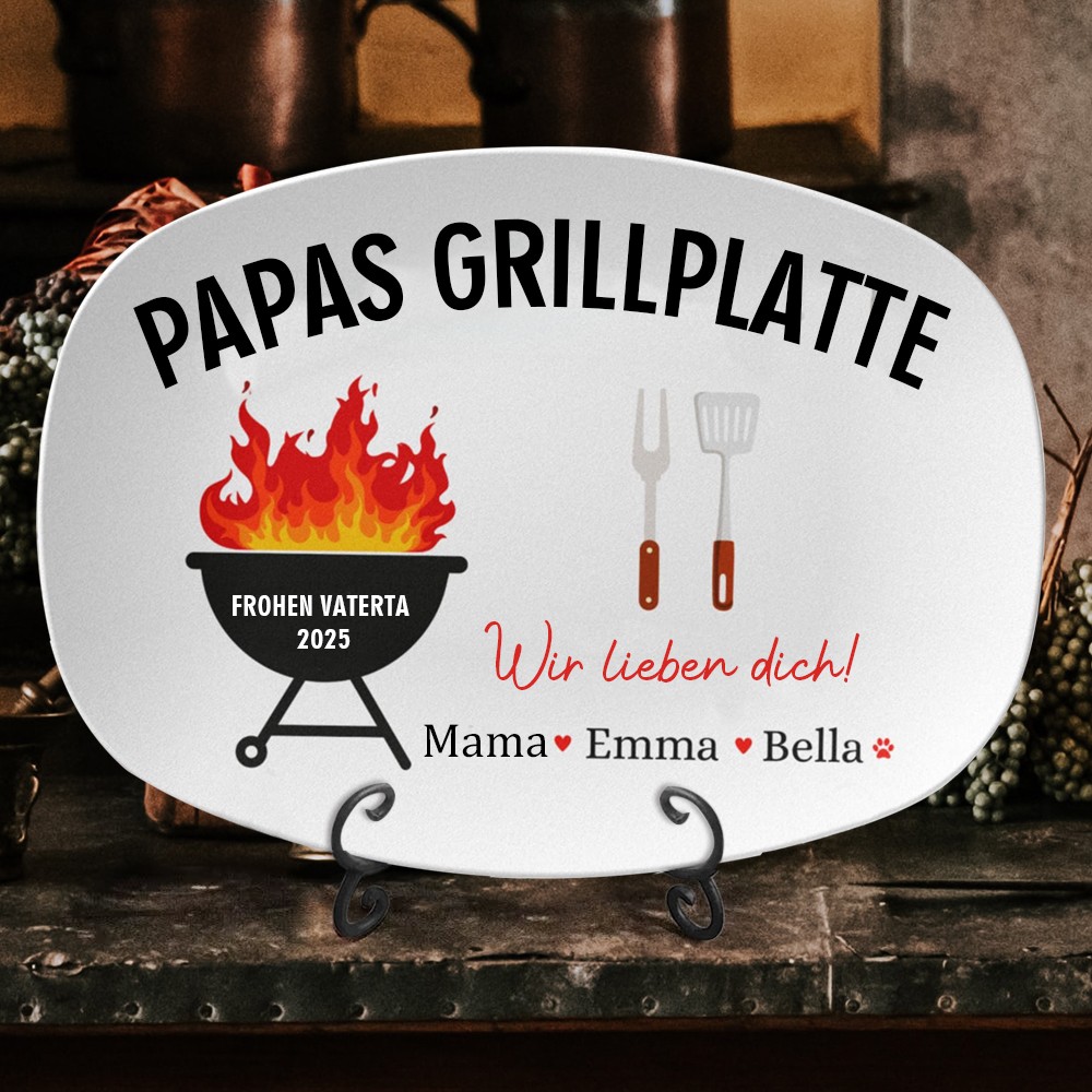 Personalisierter Grillteller, Geschenk zum Vatertag 2025, Geschenk von Enkelkindern, personalisierte Platte, Grillgeschenk, Koch, Papas Grilltablett