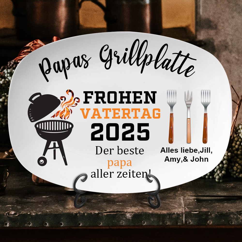 Personalisierter Grillteller für Papa, Grillteller, Grillteller, Geschenk von Kindern, Papa-Geschenk, Papa 2025, Opa-Teller, Vatertagsgeschenk