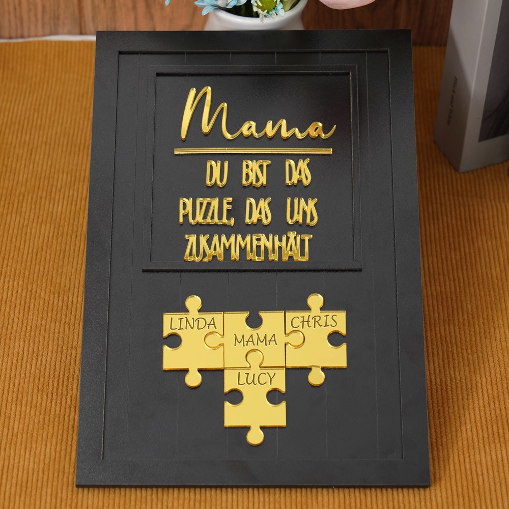 Personalisiertes Holz-Puzzleteil-Rahmenschild mit Kindernamen, Einzigartige Familiengeschenke für Mama und Oma, Einzigartige Muttertagsgeschenke
