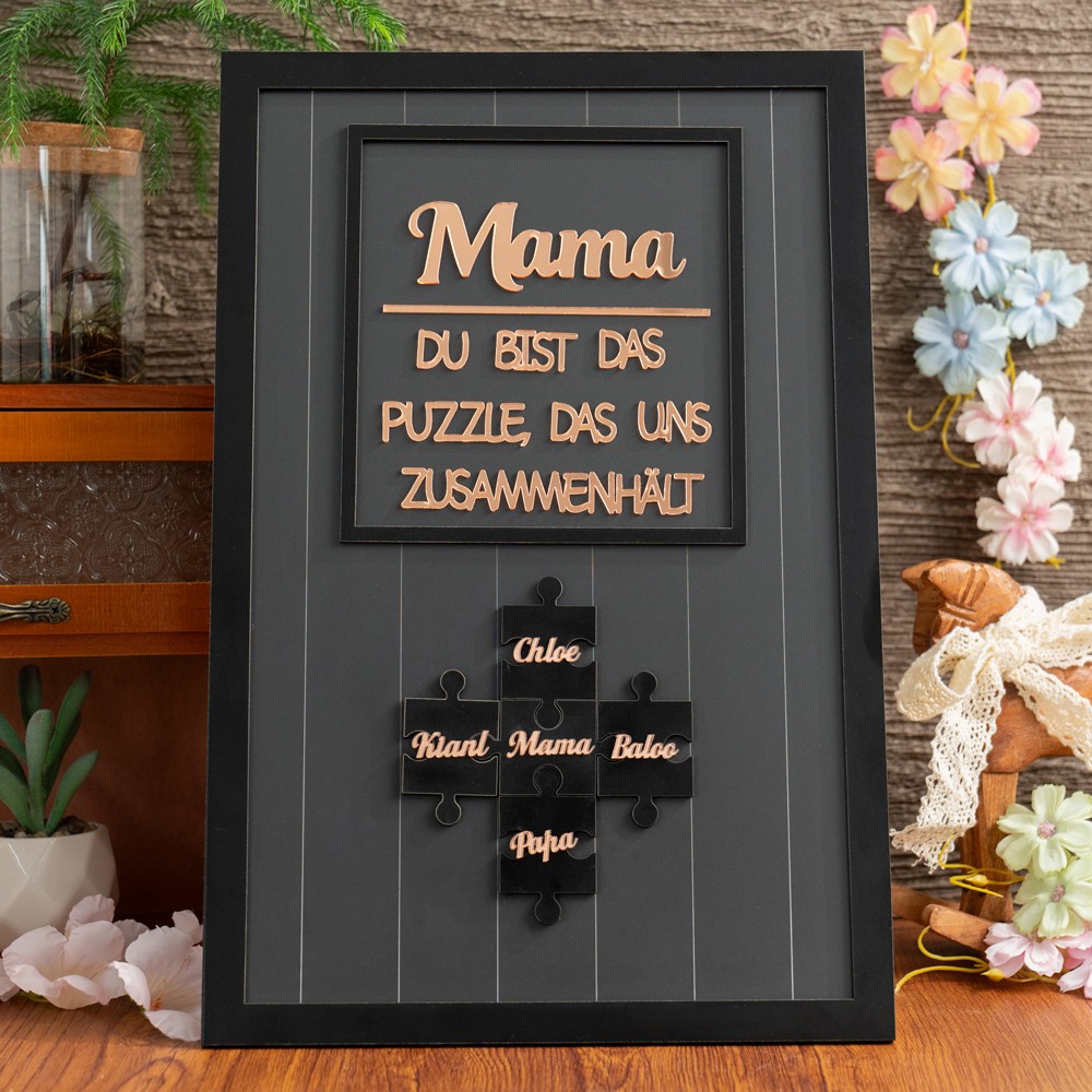 Personalisierte Mama, du bist das Stück, das uns zusammenhält – Puzzle-Schild – Einzigartiges Acrylgeschenk für Mama, Oma – Geschenkideen zum Muttertag