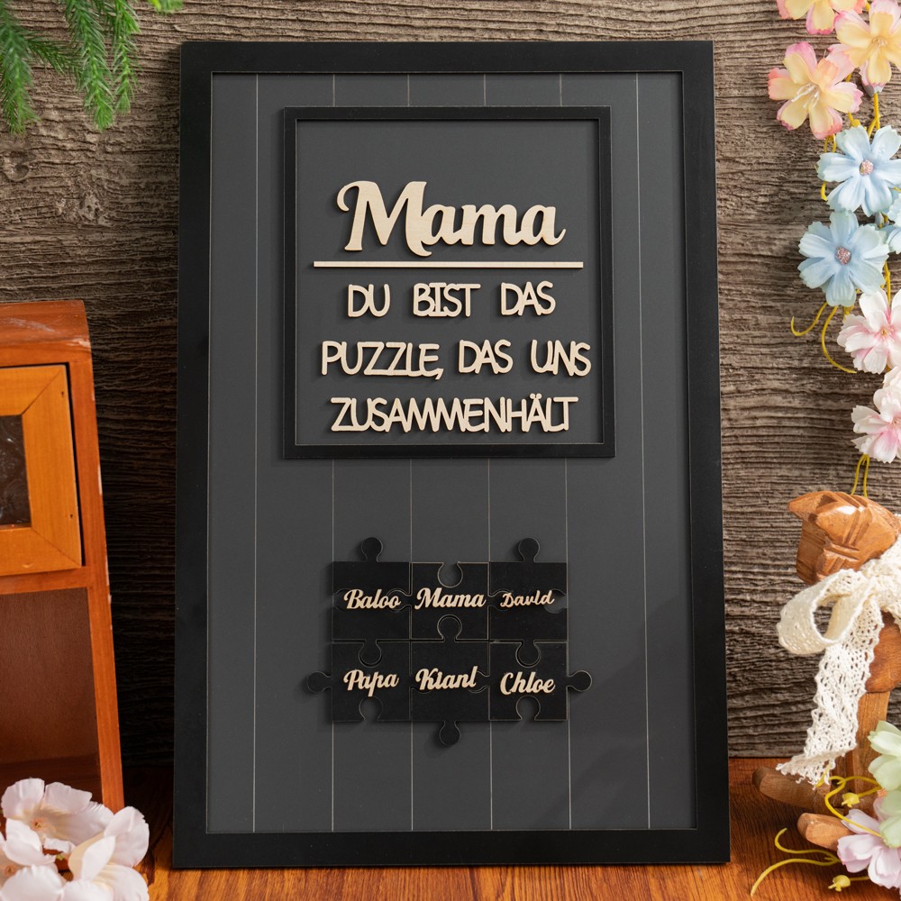 Personalisierte Mama, du bist das Stück, das uns zusammenhält – Puzzle-Schild – Einzigartiges Acrylgeschenk für Mama, Oma – Geschenkideen zum Muttertag