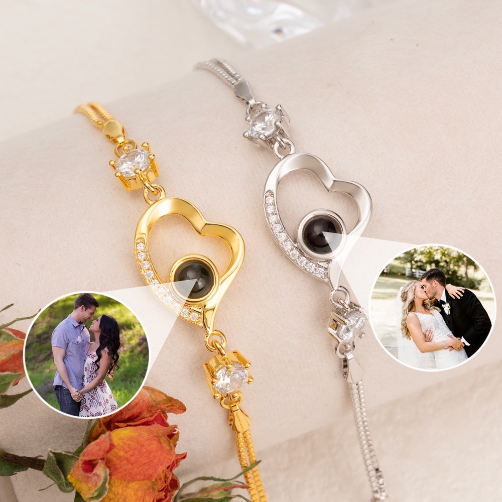 Personalisierte Herz-Fotoprojektionsarmband-Geschenkideen für Paare