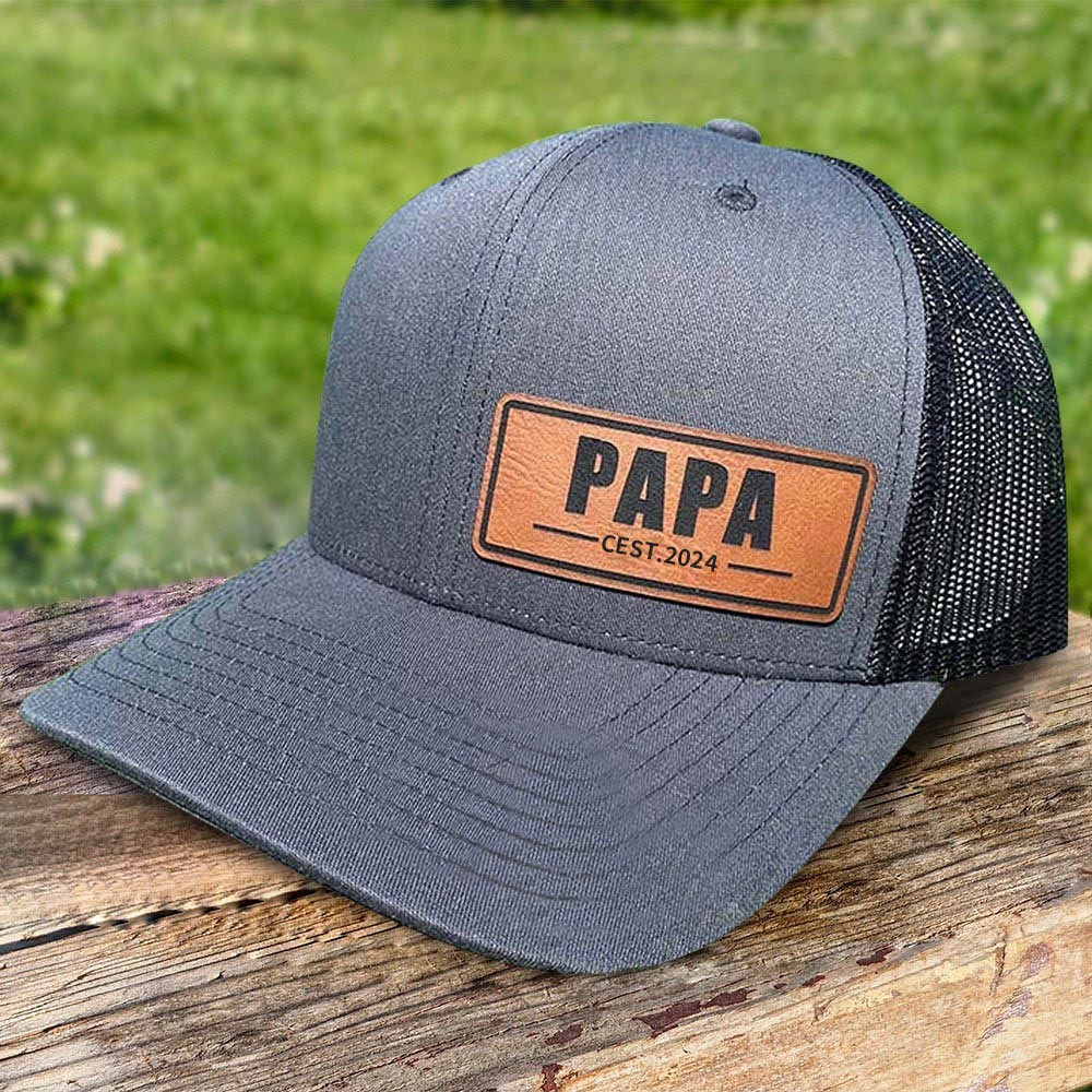Personalisierte Papa-Snapback-Kappe aus echtem Leder mit Patch-Mütze für Papa, neue Papa-Geschenkideen, Vatertagsgeschenkideen