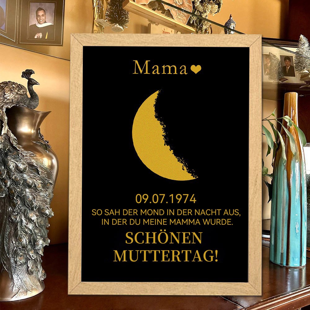 Personalisierter Holzkunstdruck Mondphasenschild für Mama, einzigartiges Muttertagsgeschenk für Mama, Oma, besonderes Geschenk für neue Mama