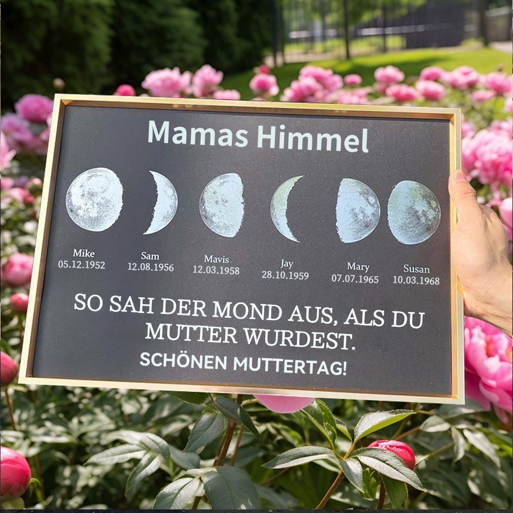 Benutzerdefiniertes Holz-Kunstdruck-Mondphasen-Rahmenschild mit Kindernamen, einzigartiges Familiengeschenk für Mutter, Oma, bedeutungsvolle Muttertagsgeschenke
