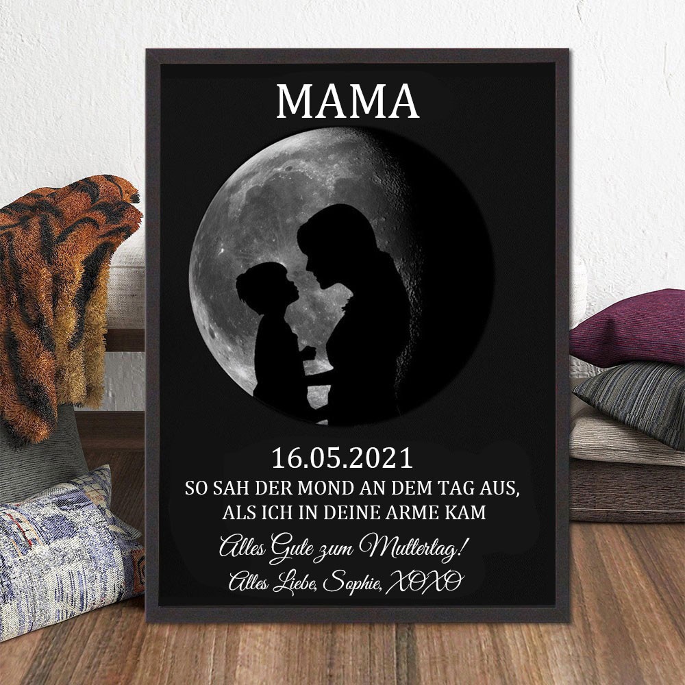 Personalisiertes Holzschild mit Mondphasendruck und Datum, Geburtstags-Andenken, Geschenke für Mama, Geschenk für neue Mama, einzigartige Geschenkideen zum Muttertag, Babyparty-Geschenk