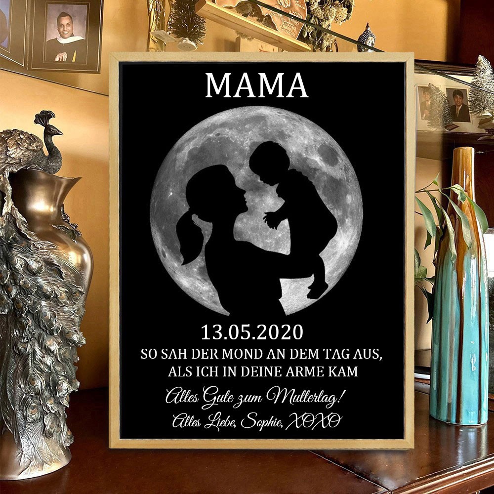 Personalisiertes Holzschild mit Mondphasen-Druckrahmen für Mama, personalisierte Geburtstagsgeschenke für Mama, Geburtstagsgeschenke, Muttertagsgeschenkideen, Schwangerschaftsgeschenk für Mama