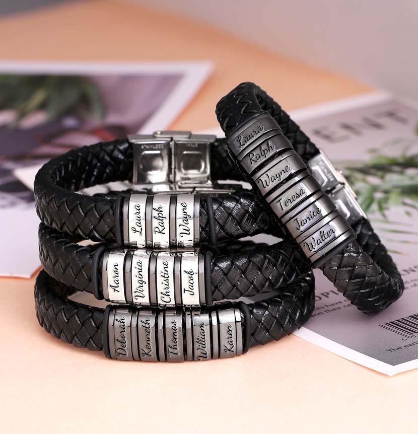 Personalisiertes Herrenperlen-Lederarmband mit 1-10 Perlen