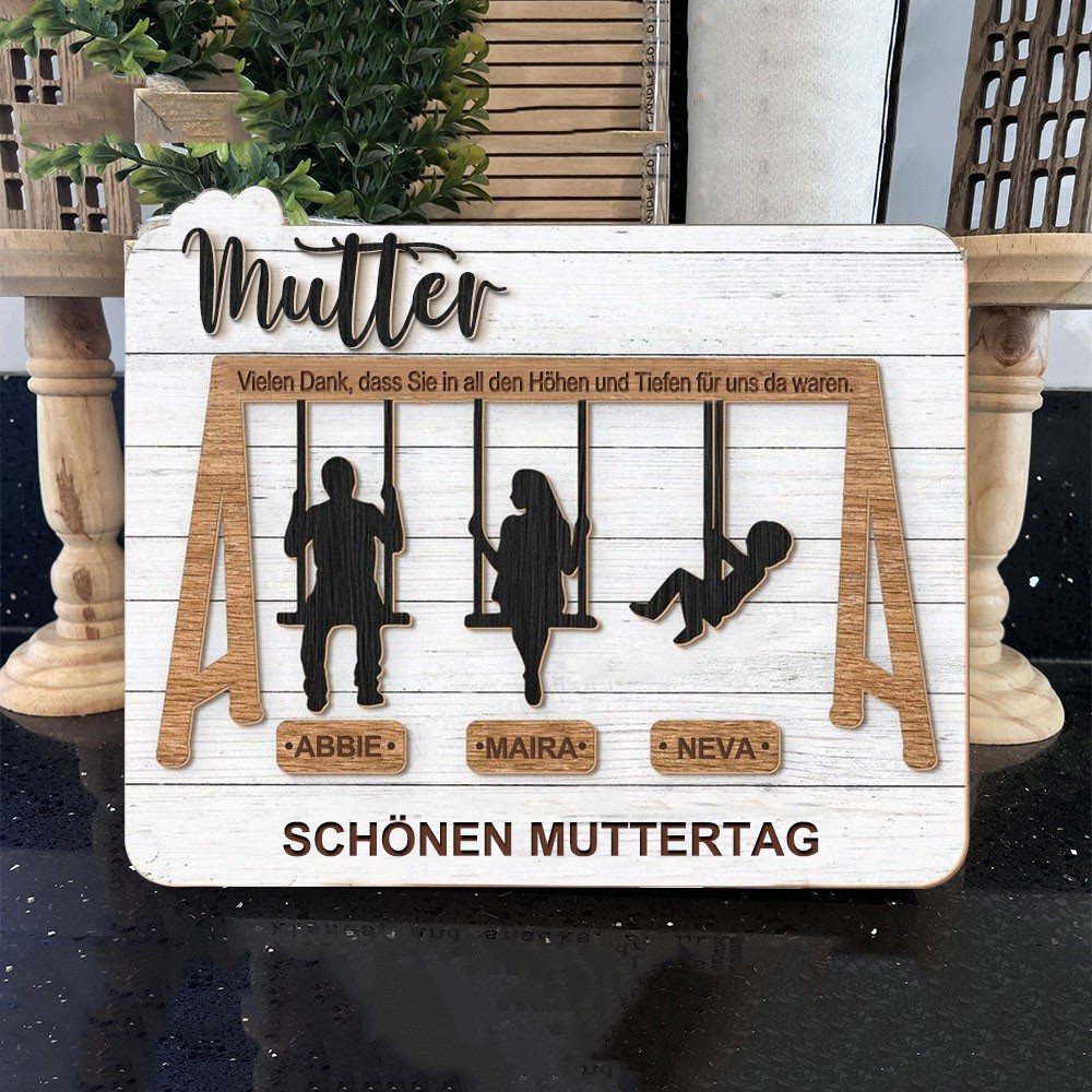 Personalisiertes Mutter-Schaukelschild aus Holz mit Kindernamen, Familiengeschenke für Mama und Oma, einzigartige Ideen zum Muttertag