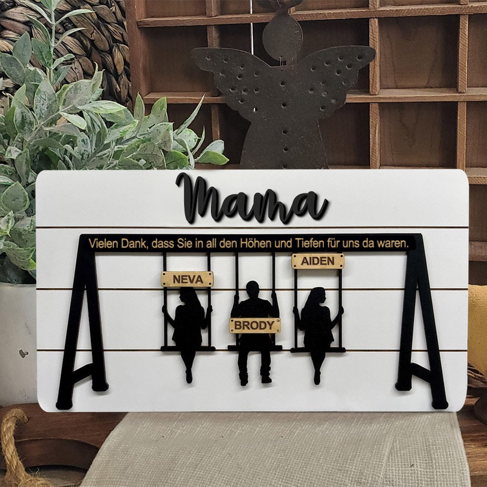 Personalisiertes Schaukelschild aus Holz für Mama mit Kindernamen, einzigartiges Familienschild, Geschenk für Mama, Oma, Muttertagsgeschenk für frischgebackene Mama
