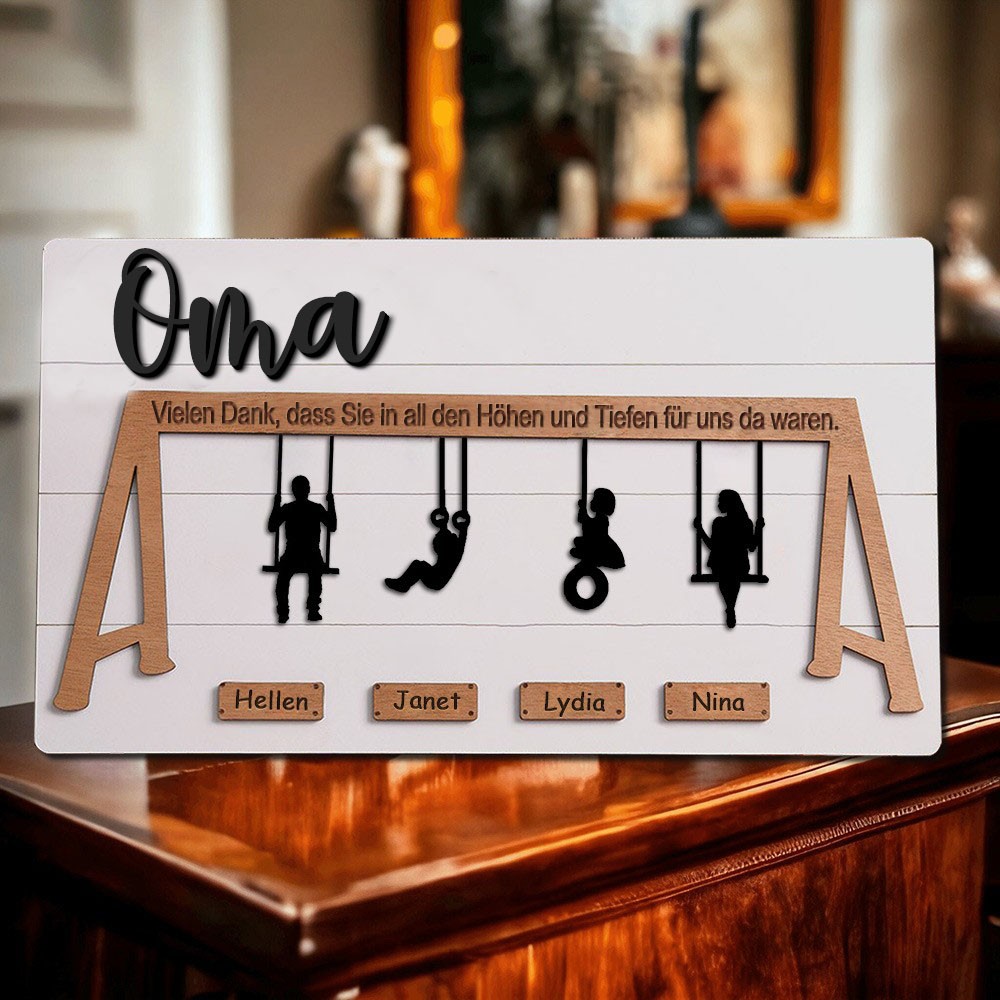 Personalisiertes Oma-Schaukelschild aus Holz für die Familie, einzigartiges Muttertagsgeschenk für Mama und Oma, besondere Namensschild-Geschenkideen