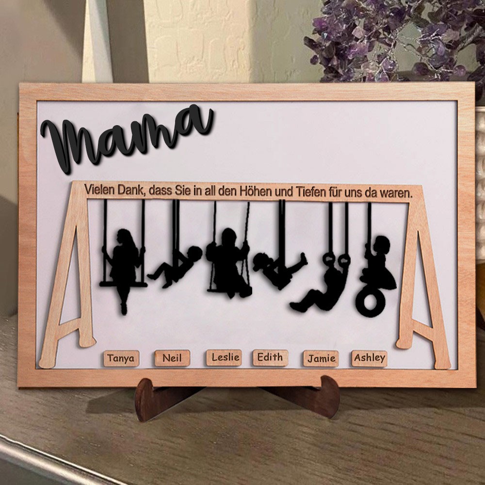 Personalisiertes Schaukelschild für Mama mit Holzrahmen und Kindernamen – Geschenkideen zum Muttertag, Andenken für Mama und Oma