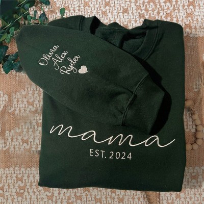 Personalisiertes, besticktes Mama-Sweatshirt mit den Namen der Kinder auf dem Ärmel – Erinnerungsgeschenk für Mama, Oma, Muttertagsgeschenk