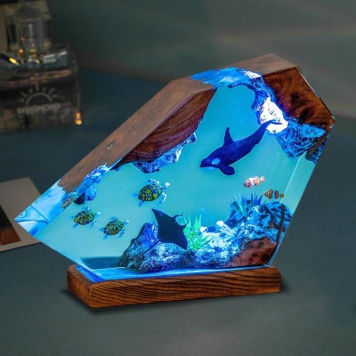 Orca und Schildkröte Harz Holzlampe Nachtlicht für ihren Geburtstag, Andenken, Geschenkideen für ihn, einzigartige Nachtlicht-Geschenkideen, Geschenk für Paare