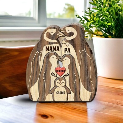 Benutzerdefinierte Pinguin Familie Holz Puzzle Blöcke Zeichen mit Kinder Namen einzigartiges Geschenk für Mama Oma Muttertag Geschenkideen