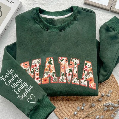 Personalisiertes Sweatshirt mit Blumenmotiv und gesticktem „Mama“-Schriftzug – Ein Erinnerungsgeschenk für die Mutter, Geschenkidee zu Weihnachten