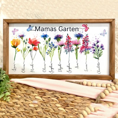 Personalisiertes Holzschild mit Geburtsblumen-Druck für den Garten Ihrer Mutter, Familienrahmen mit den Namen Ihrer Kinder, einzigartige Geburtstagsgeschenke für Mama, Oma, Babyparty, Muttertag, Geschenkideen