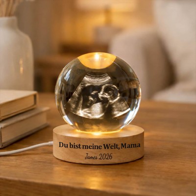 Personalisiertes Kristallkugel-Nachtlicht mit Baby-Ultraschall – Geschenk zum ersten Muttertag für frischgebackene Mütter, Geschenk zur Babyparty
