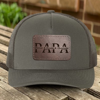 Personalisierte Papamütze mit Namen für Kinder, Personalisiertes Papa-Geschenk, Leder-Patch-Mütze, Papa- und Kinder-Trucker-Mütze, Papa-Mütze, Vatertagsmütze, Opa-Mütze-Geschenk