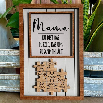 Personalisiertes Holz-Mama-Puzzleteile, Familienschild mit Kindernamen, Andenken, Geschenk für Mama, Oma, einzigartige Geschenkideen zum Muttertag