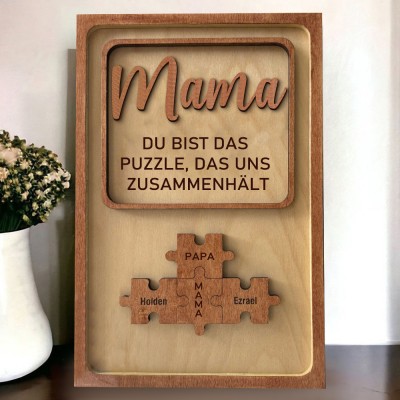 Personalisiertes Namensschild aus Holz für Mama, personalisiertes Familienpuzzleschild mit dem Namen des Kindes, einzigartige Geschenkidee zum Muttertag für Mama, Oma