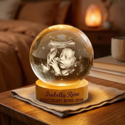 Personalisierte Kristallkugel-Nachtlampe mit Baby-Ultraschallbild – Erinnerungsstück an das Sonogramm, Babyankündigung & Muttertagsgeschenk