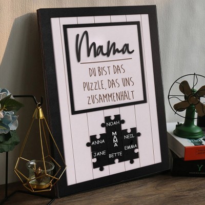 Personalisiertes Schild mit Namen der Mutter, Puzzleteile, mit Kindernamen, Familienandenken, Geschenke für Mutter, Oma, einzigartiger Muttertag