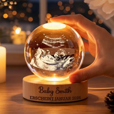 Personalisierte Kristallkugel-Nachtlampe mit Baby-Ultraschallbild – Ultraschall-Erinnerungsstück, perfektes Geschenk zur Geburt oder zum Muttertag