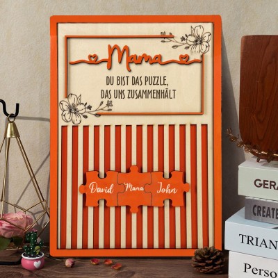 Personalisiertes Mama-Puzzle aus Holz, personalisiertes Familienschild mit Kindernamen, einzigartiges Muttertagsgeschenk für Mama und Oma