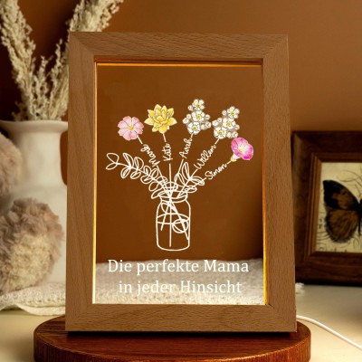 Personalisierter Geburtsblumendruck, Familienstrauß, Mamas Strauß, Nachtlicht, einzigartiges Geburtstagsgeschenk für Mama/Oma, Heimdekoration, Andenken, Muttertagsgeschenk, Schwangerschaftsgeschenk