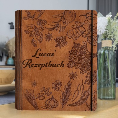 Personalisiertes Rezeptbuch aus Holz, leerer Ordner, individuell graviertes Notizbuch – Geschenkideen für Mama zu Weihnachten