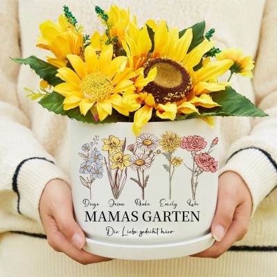 Benutzerdefinierter Kunstdruck „Mama's Garden“-Blumentopf zur Geburt mit Kindernamen, warmes Familiengeschenk für Mama, Oma, einzigartige Geschenkideen zum Muttertag