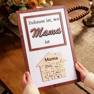 Mama, du bist das Puzzleteil, das uns zusammenhält – personalisiertes Namensschild mit Puzzleteil und Kindernamen – Geschenkidee zum Muttertag