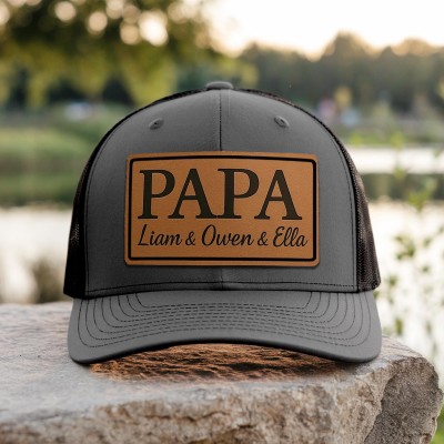 Personalisierte Leder-Patch-Mütze für Papa, Benutzerdefinierte Namensmütze, Kindernamenmütze, Vatertagsgeschenk, Benutzerdefinierte Mütze für Papa, Geburtstagsgeschenke für Papa