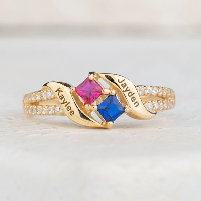 Geburtssteinschmuck Personalisierter Geburtssteinring Verlobungsring mit eingraviertem Namen Familienliebesring für Sie Geburtstagsgeschenk für Paare