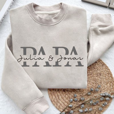 Personalisiertes Papa Besticktes Sweatshirt T-Shirt Hoodie mit Kindernamen Einzigartige Vatertagsgeschenke