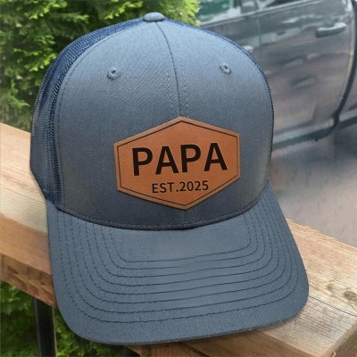 Personalisierte Papa-Patch-Mütze, Papa-Geburtstagsgeschenk, Geschenk für neuen Papa, Geschenk für Ehemann, Trucker-Mütze, Leder-Patch-Mütze, individuelle Mütze, Geschenk zum neuen Papa, einzigartiges Vatertagsgeschenk