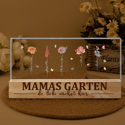 Personalisiertes Nachtlicht aus Holz für den Garten Ihrer Mutter mit Geburtsblumen-Aufdruck und Kindernamen, einzigartiges Geburtstagsgeschenk für Mama und Oma, besondere Geschenkideen zum Muttertag