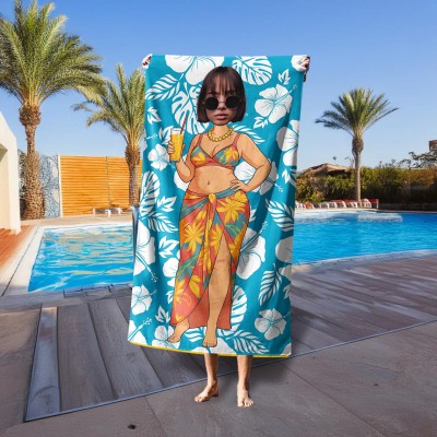 Personalisiertes Strandtuch mit lustigem Gesicht, personalisiertes Foto-Strandtuch, Geschenk für die beste Freundin, Urlaubsgeschenke, personalisierter Geburtstag, Pooltuch, Poolpartys