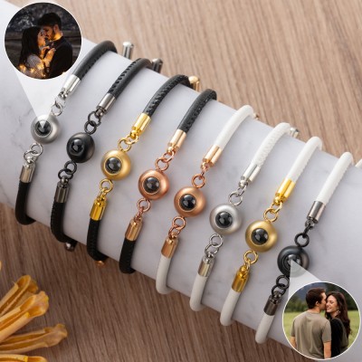 Personalisiertes Perlen-Fotoprojektions-Lederarmband, einzigartiges Geschenk für Paare, Jahrestagsgeschenk für sie, Geburtstagsgeschenkideen