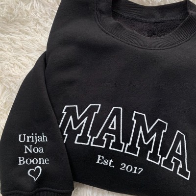 Besticktes Mama-Sweatshirt | Personalisiertes Mama-Sweatshirt mit Namen auf dem Ärmel | Geschenk für die Ehefrau | Muttertagsgeschenk | Einzigartiges Geschenk für Mama