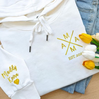 Personalisierter MAMA Bestickter Sweatshirt Hoodie mit Kindernamen Familienandenken Geschenk für Mama Oma Einzigartige Muttertagsgeschenkideen Babyparty-Geschenk für die Frau