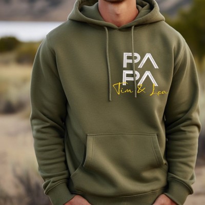 Personalisierter bestickter Papa-Kapuzenpullover mit Kindernamen, Geburtstagsgeschenk für Papa, einzigartiges Vatertagsgeschenk